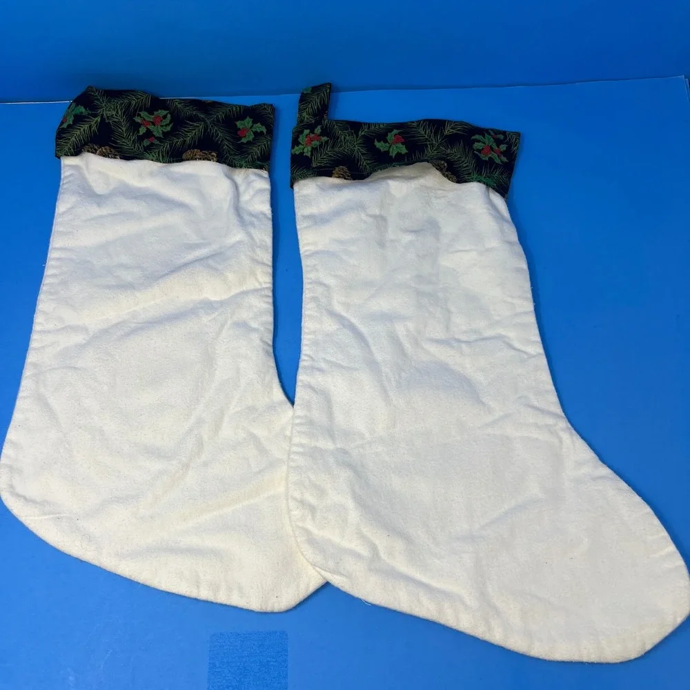 Christmas Stockings White Vintage Mary Joseph Embroidered Nativity Religious Set